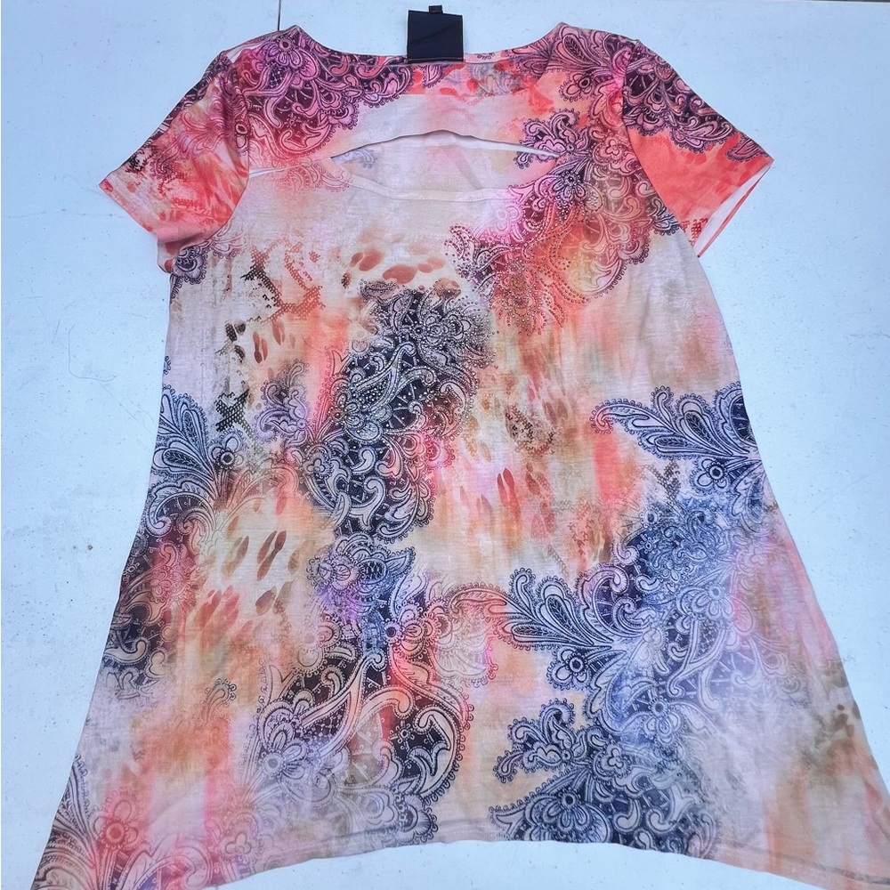 Vibrant Pink and Orange Asymmetrical Graphic Tee